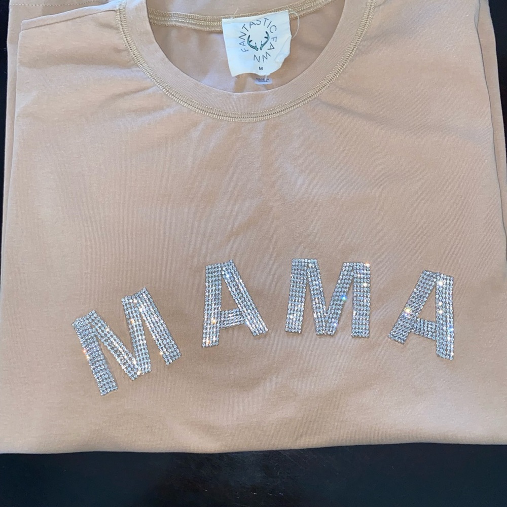 Mama rhinestone oversized tee shirt